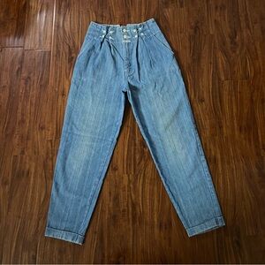 Vintage 80s Brittania High Waisted Adjustable Pleated Pinstripe Jeans